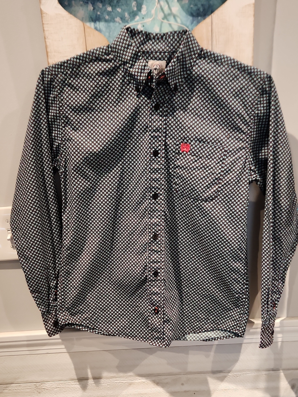 EUC Cinch Blue & Red Dot-Print Button-Down Shirt (Kids) Sz 12